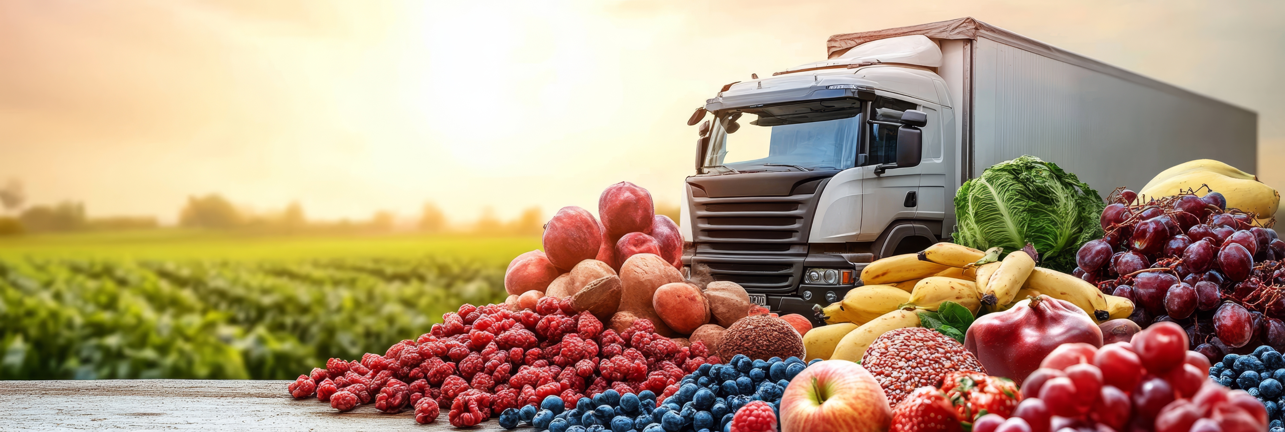 Freshly Harvested Fruits And Vegetables Ready For Transportation on Farming Background