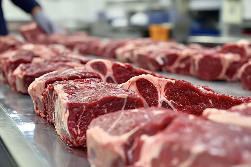 bustling meat processing facility