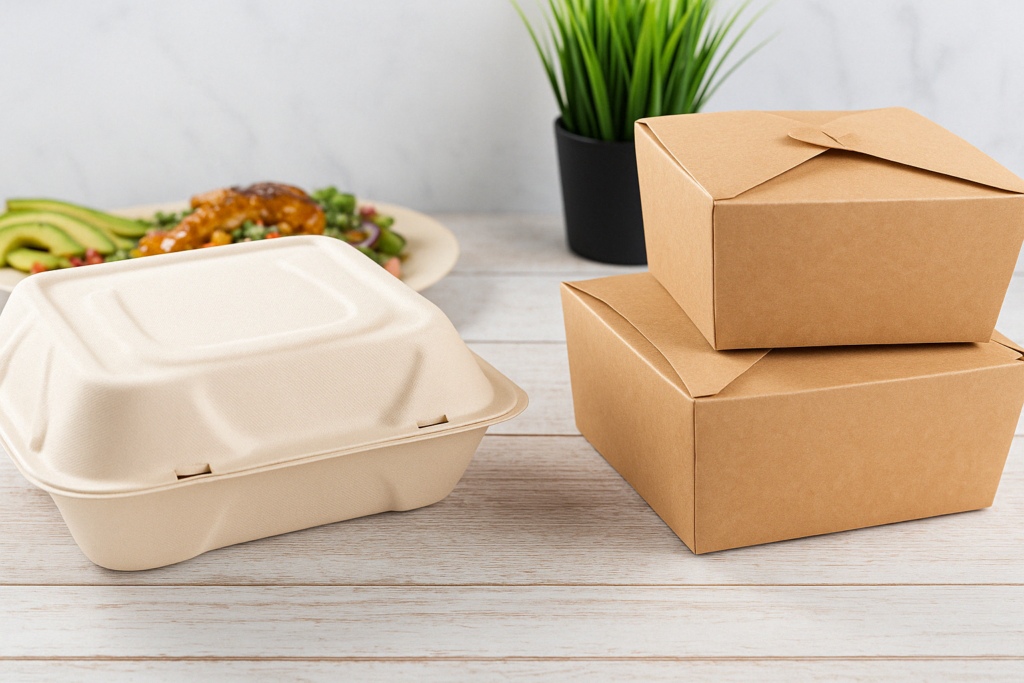 variety of to-go containers featuring clamshell and folding boxes